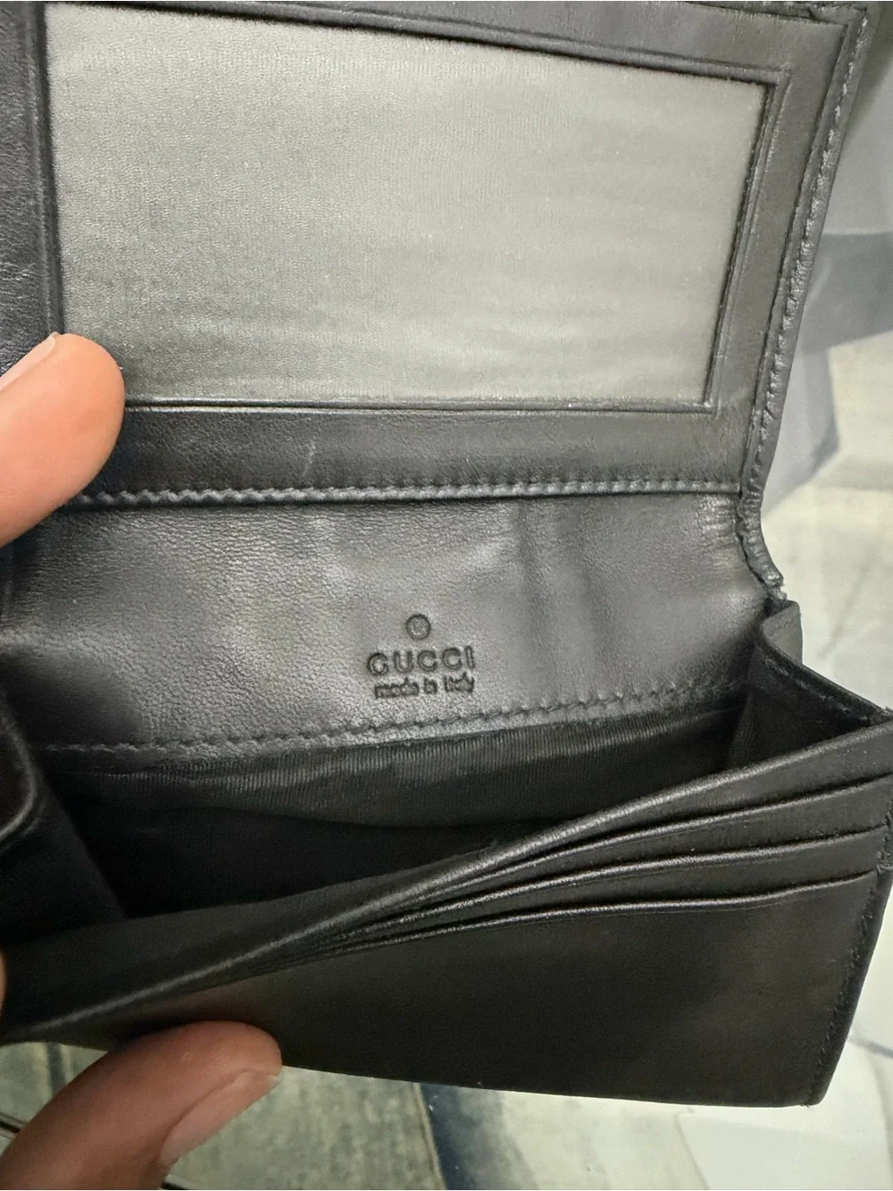 Gucci Brown GG Monogram Canvas Card Sleeve with Black Elastic Strap